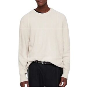 All Saints Hanes Wool Cotton Textured Cream Crewneck Sweater Large Minimalist